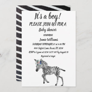 Cute Zebra Safari Jungle pattern animal Baby Boy Invitation