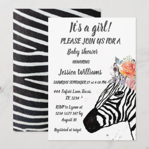 Cute Zebra Safari Jungle pattern animal Baby girl Invitation
