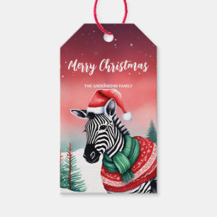  Cute Zebra Safari Santa Christmas party Snow kids Gift Tags