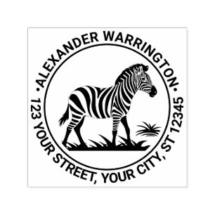 Cute Zebra Standing Name Return Address Self-inking Stamp