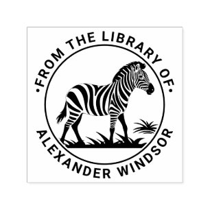 Cute Zebra Standing Round Library Book Name Self-inking Stamp