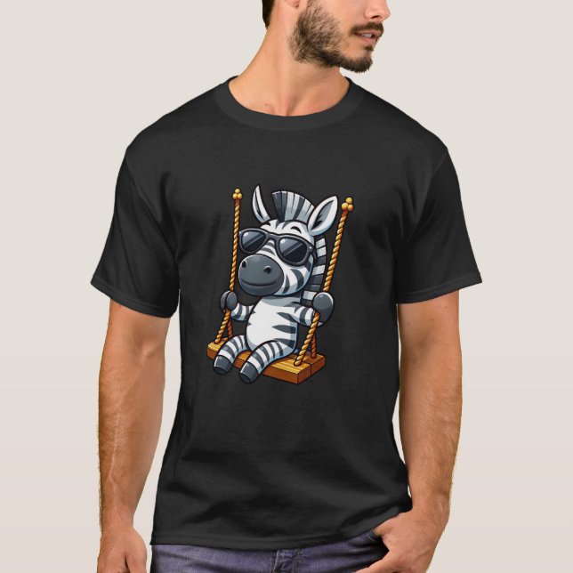 Cute zebra swing playground cartoon T-Shirt (Front)