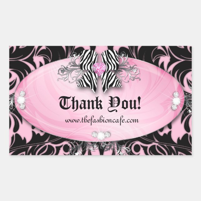Cute Zebra Valentine's Jewellery Bow Pink Rectangular Sticker (Front)