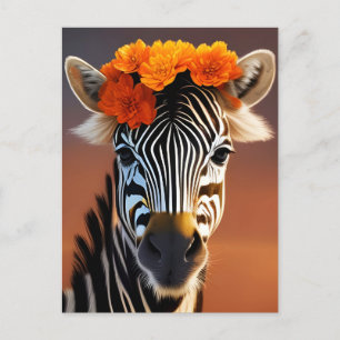 Cute Zebra wearing Orange Flowers Postcard