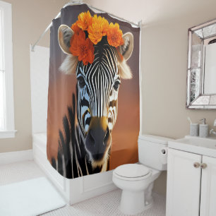 Cute Zebra wearing Orange Flowers Shower Curtain