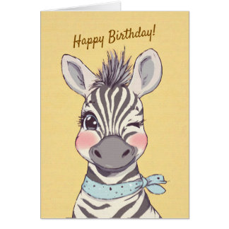 Cute Zebra with Bandana Kids Birthday Invitation