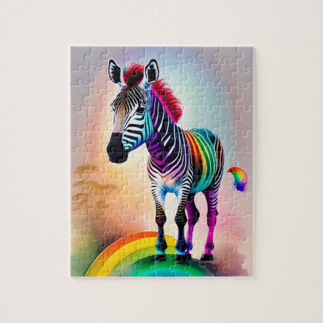 Cute Zebra With Rainbow Colours, Zebra Jigsaw Puzzle (Vertical)