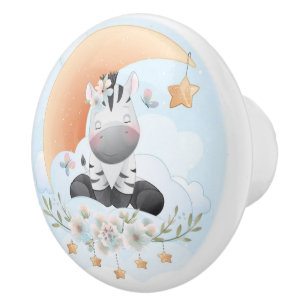 Cute Zebras on the Moon Ceramic Knob