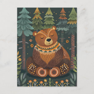 Cute Zen Bear in Woods Wildlife Animal Nature Art Postcard