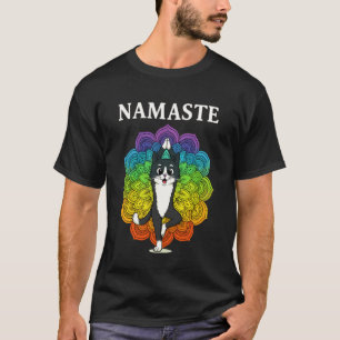 Cute Zen Cat Namaste Mandala Design Colourful Yoga T-Shirt