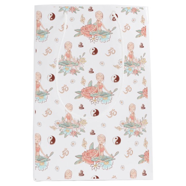 Cute Zen Yoga Meditation Lotus Namaste  Medium Gift Bag (Front)