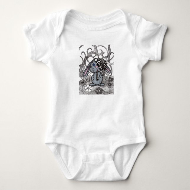 Cute Zentangle Bunny Graphic Baby Bodysuit (Front)