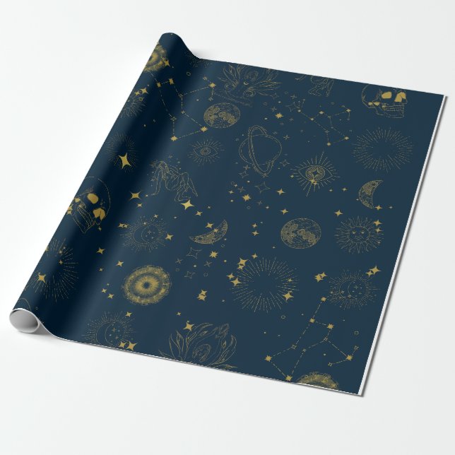 Cute Zodiac and Astrology Halloween Wrapping Paper (Unrolled)
