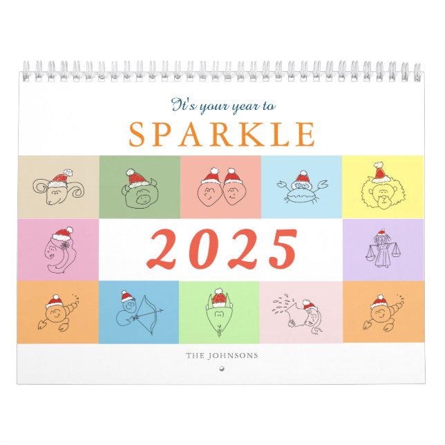 Cute Zodiac Signs and Positive Quotes 2025 Calendar (Cover)