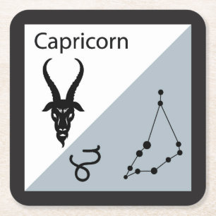 Cute Zodiac Symbol, Sign & Star Layout-Capricorn Square Paper Coaster