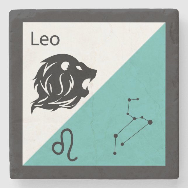 Cute Zodiac Symbol, Sign & Star Layout-Leo Stone Coaster (Front)