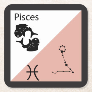 Cute Zodiac Symbol, Sign & Star Layout-Pisces Square Paper Coaster