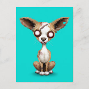 Cute Zombie Chihuahua Puppy Dog on Blue Postcard