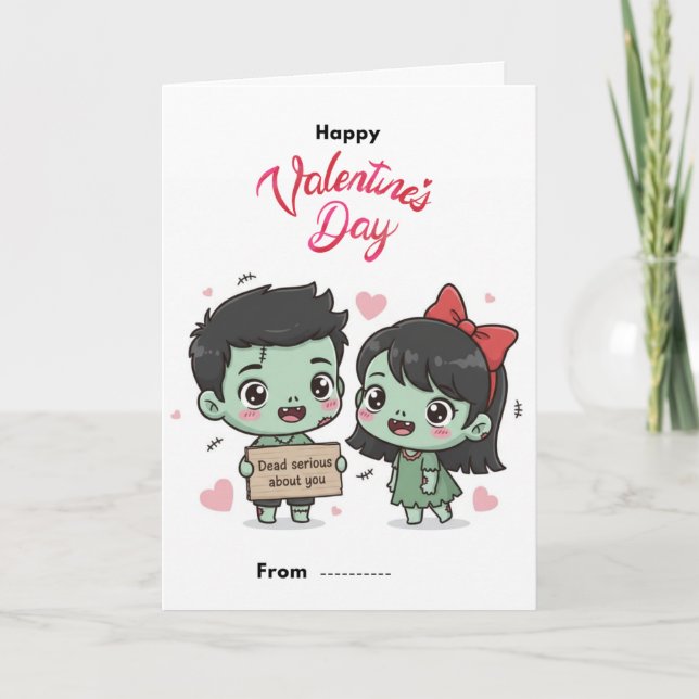 Cute Zombie Couple Dead Serious Valentine Card (Front)