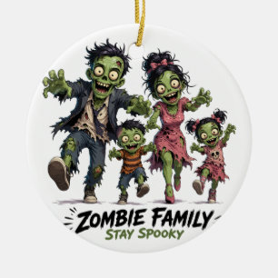 Cute Zombie Family Stay Spooky Ceramic Tree Decoration