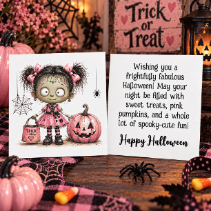 Cute Zombie Girl Halloween Greeting Card