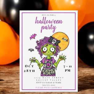 Cute Zombie Halloween Costume Party Invitation