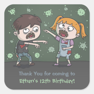 Cute Zombie Kids Halloween Birthday Party Stickers