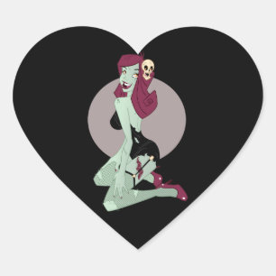 Cute Zombie Pin-Up Girl Heart Sticker