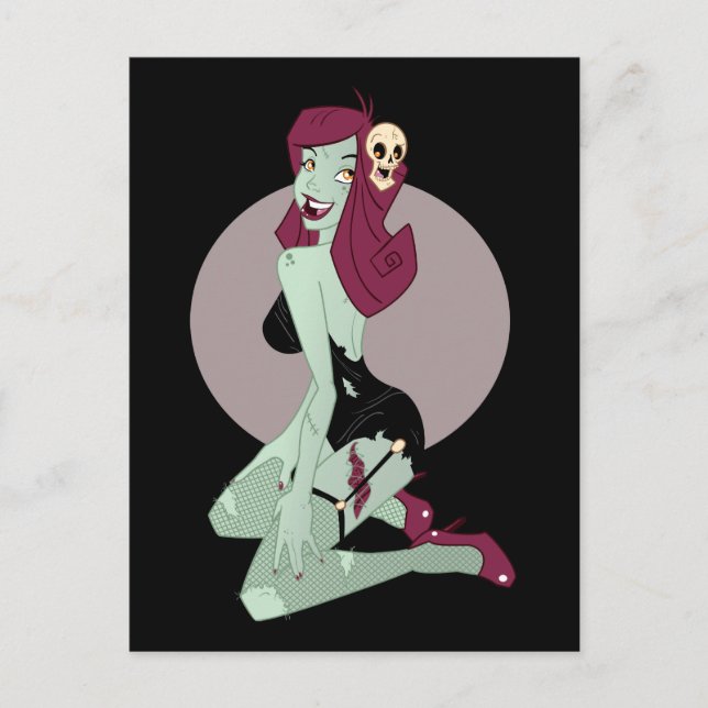 Cute Zombie Pin-Up Girl Postcard (Front)