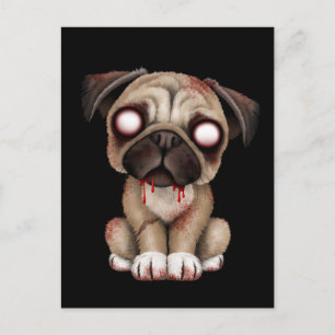 Cute Zombie Pug Puppy Dog on Black Postcard