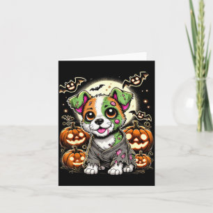 Cute Zombie Puppy With Pumpkins And Bats Halloween Card