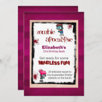 Cute Zombie Theme Birthday Party Invite