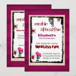 Cute Zombie Theme Birthday Party Invite