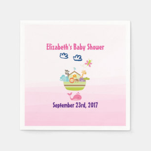 Cute Zoo Animal Ark Pink Baby Shower Napkin