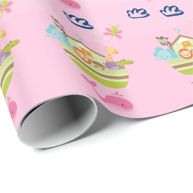 Cute Zoo Animal Ark with a Butterfly and Whale Wrapping Paper (Roll Corner)