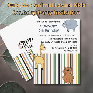 Cute Zoo Animal Lovers Kids Birthday Party Invitation