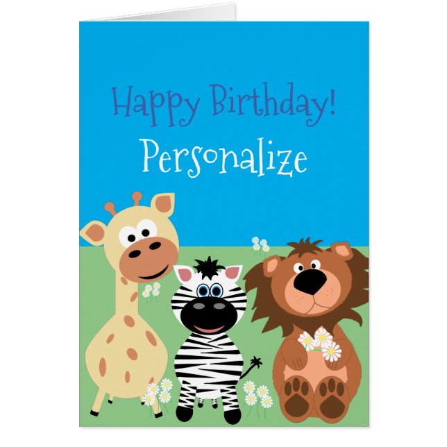 Cute Zoo Animal Personalised Birthday (Front)
