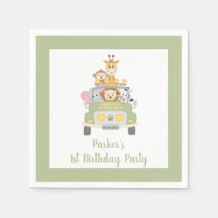 Cute Zoo Animal Safari 1st Birthday Party Napkin