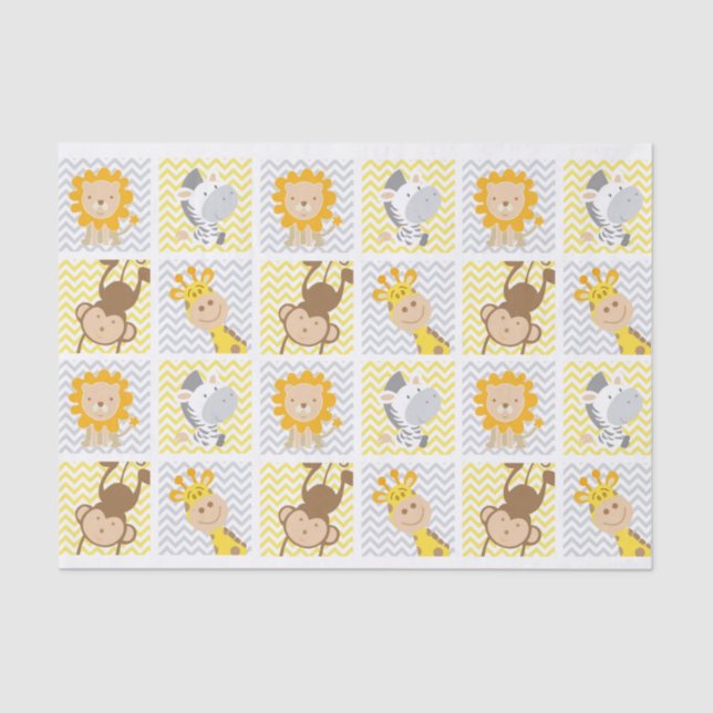 Cute Zoo Animal Squares Tissue Paper (Front)