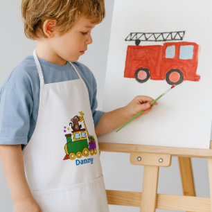 Cute Zoo Animals and Toy Train  Kids Apron