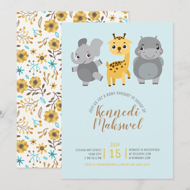 Cute Zoo Animals Baby Shower Invitation (Front/Back)