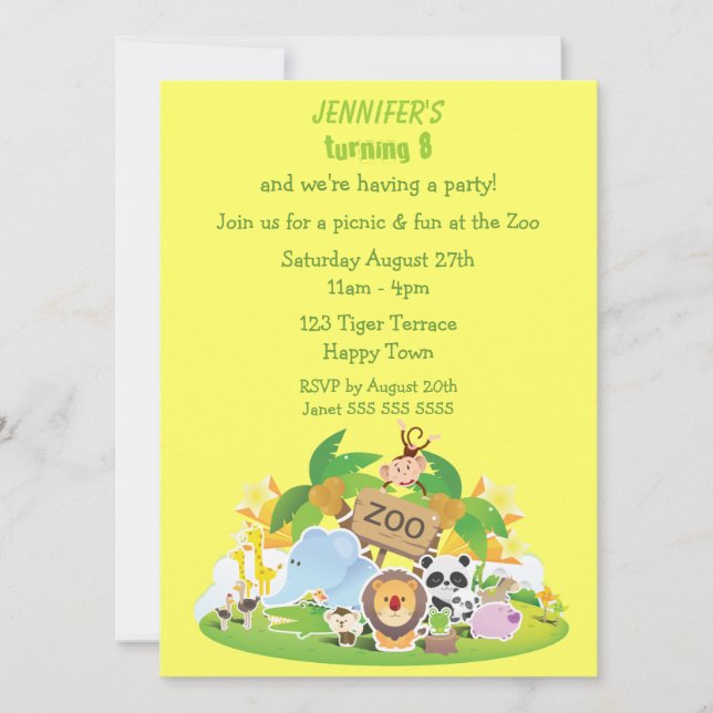 Cute Zoo Animals Birthday Party Invitation (Front)