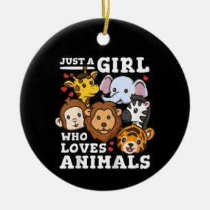 Cute Zoo Animals Elephant & Giraffe Illustration Ceramic Tree Decoration