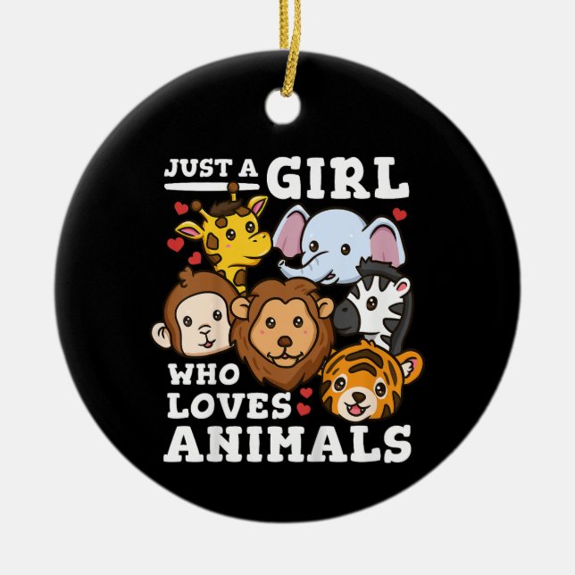 Cute Zoo Animals Elephant & Giraffe Illustration  Ceramic Tree Decoration (Front)