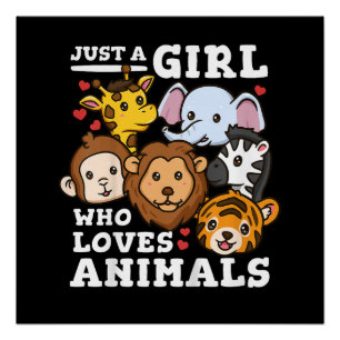 Cute Zoo Animals Elephant & Giraffe Illustration Poster