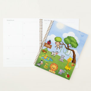 Cute Zoo Animals Illustration Colorful Kids Jung Planner