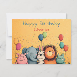 Cute Zoo Animals Party with Balloons and Confetti Postcard