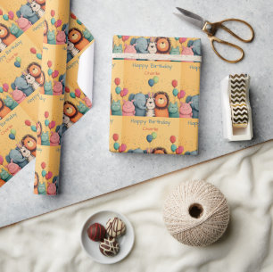 Cute Zoo Animals Party with Balloons and Confetti  Wrapping Paper
