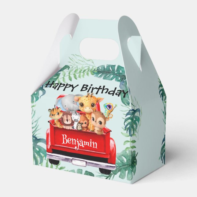 Cute Zoo jungle farm truck boy Birthday party Favour Box (Front Side)