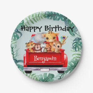 Cute Zoo jungle farm truck boy Birthday party Paper Plate